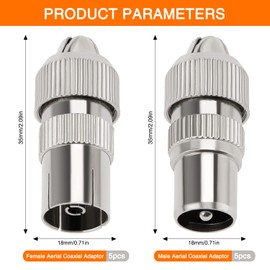 10 Pieces Metal TV Aerial Coaxial Plug, KUOQIY 5 Socket & 5 Male TV Aerial Coaxial Cable Adapter, Female Male Coaxial Cable RF Antenna Plug for RF Cable, Nickel-Plated