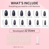 Dark Blue Almond Cat Eyes Press On Nails,12 Sizes -