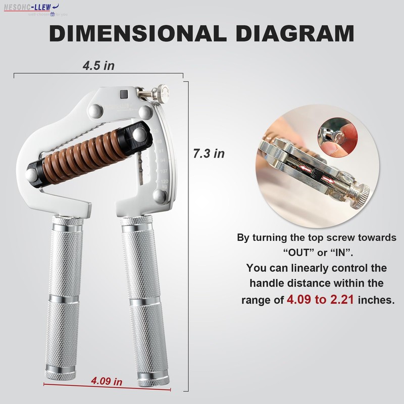 NESOHC-LLEW Adjustable Grip Strength Trainer: Premium 304 Stainless Steel Structure,