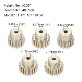 Rebower 5Pcs 32P Pinion Gear Set 16T 17T 18T 19T 20T for 3.175 mm Shaft Aluminium Alloy Pinion Gear with Screws for RC Motor