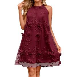 Simplee Women Halter Homecoming Dress 2025 Fall Flowy Swing Short HOCO Dresses Bridal Shower Mini Dress Party Outfits (Wine Red M)