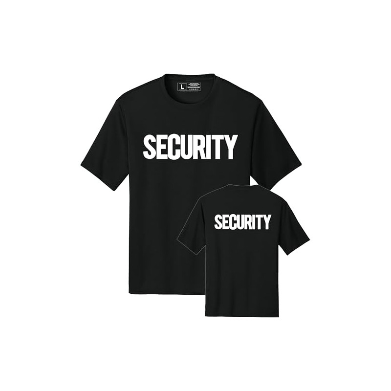 Men's Security T-Shirt Screen-Printed Front & Back (Black/White, 3XL)