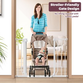 Cideny 29"-40" Baby Gate for Stairs, Auto Close Dog Gate with Stroller Friendly Pedal, Pressure Mounted No Drilling Pet Gate, Easy Walk Through Safety Gate for Children & Pets, White