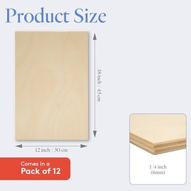 6 mm Baltic Birch Plywood 1/4 x 12 x 16 Inch, Box of 12 B/BB Grade Craft Wood, Stronger Than Basswood Sheets, for Laser, CNC Cutting and Wood Burning, by Woodpeckers