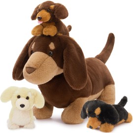 Tezituor Plush Dachshund Dog Stuffed Animal with 3 Babies,17.7 Inches Weiner Dog Plush Toy Puppy Stuffed Animal Birthday for Kids Girls Boys