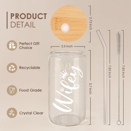 SANDJEST Wife Glass Can, Wifey Cup with Lid & Straw, Iced Coffee Aesthetic Cups, Idea Gift for Christmas Marriage Birthday Anniversary Valentine, Gifts for Women, 16oz
