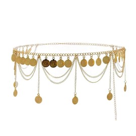 KGDUYC Belly chain, belly chain, gold, waist chain, body chain, Kurdish chain, Kurdish dresses, tassel belt for belly dance, metal belt, waist belt (gold)