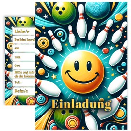 10 x Children's Invitation Cards Invitation Children's Birthday Bowling Bowling Alley Cone with Smiley 10 x 15 cm Party Game Birthday School Party Children's Party Birthday Party