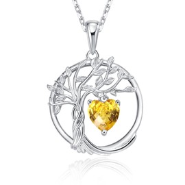 HAOSG 925 Sterling Silver November Birthstone Necklace Citrine Necklace Tree of Life Pendant Necklaces Birthday Anniversary Christmas Jewelry Gifts for Women Her, Adjustable Chain