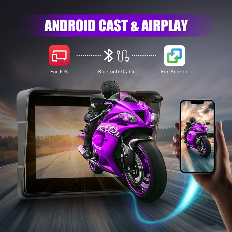 Rimoody 7 Inch Motorcycle Carplay Screen with Wireless Carplay Android