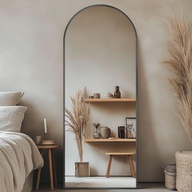 Arched Full Length Mirror, 58"x18" Arched Floor Mirror, Glassless Mirror Full Length with Stand, Floor Mirror Freestanding, Wall Mounted Mirror for Bedroom Living Room big  mirror interior home christmas 2024 ornament Arched Full Length Decorative Mirror:_black