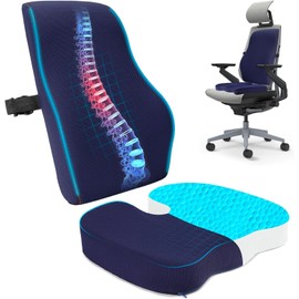 KTMOUW Soporte Lumbar para Silla de Oficina 2 en 1 Cojin para Coxis y Ciatica Lumbar Memory Foam Cojines para Silla con Correas Ajustables Soporte Lumbar para Oficina Coche Azul