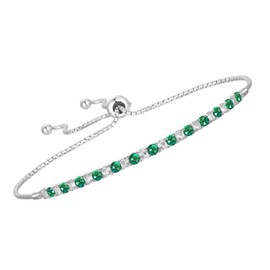 Tirafina Lab-Created Emerald and Lab-Created White Sapphire Adjustable Bolo Bracelet, Sterling Silver, Easy-On Easy-Off (6, 7 and 8 inch Wrist Size)