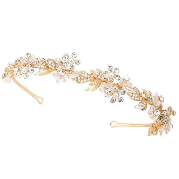 Lurrose Wedding Headband Rhinestone Crystal Pearl Flower Bridal Headband Tiara Crown Headpiece Wedding Hair Accessories for Women