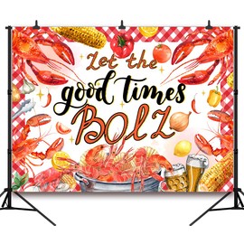 DePhoto 7x5FT Crawfish Boil Backdrop Let The Good Times Boil for Crawfish Boil Birthday Party Supplies Seafood Boil Photo Booth Decorations Vinyl