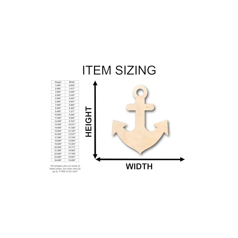 Unfinished Wood Thick Anchor Shape Craft up to 46" DIY