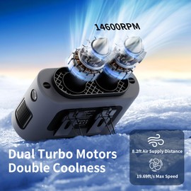 Socool Portable Waist Fan Clip on Wearable Belt 14500mAh Rechargeable Personal Fan, Dual Air Outlet, 40H Cooling 5-Speed Battery Operated Fan with Light, Neck Fan Hanging for Outdoor Camping Travel