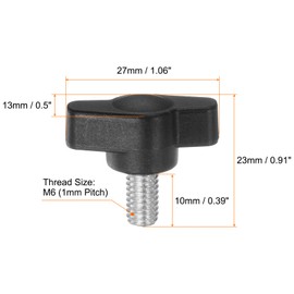 sourcing map 10pcs Tee Wing Knobs Thumb Screws M6 x 10mm Standard Male Thread Plastic T/Z Knobs Adjustable Handles Hand Clamping Thumbscrew, Black