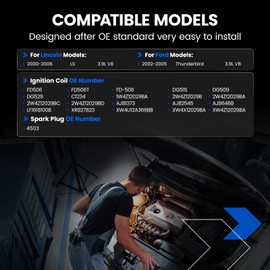 SYKRSS 8-Pack FD506 Ignition Coils & 4503 Spark Plugs Kit Compatible with Ford Thunderbird 2002-2005, Lincoln LS 2000-2006, 3.9L V8 - Replaces FD-506 DG515 DG509 DG529 C1234 & more