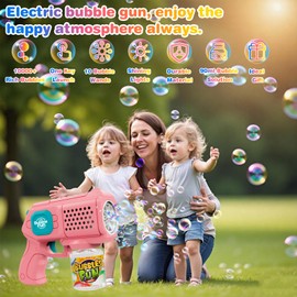 Bombble Seifenblasenpistole für Kinder, Seifenblasenmaschine Kinder 10000+Blasen/Min mit Seifenblasenlösung,Seifenblasenspielzeug Geschenk für Kinder/Geburtstag/Party, Bubble Gun (Pink) (101-White)