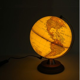 EXERZ Illuminated World Globe 20cm Antique Globe Wooden Stand Metal Arc - 2 in 1 Light up LED Globe Lamp - Day and Night Kids Home Decoration Office Desktop globe