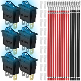 MKBKLLJY 6PCS Rocker Switch 3 Pins 2 Position ON/Off 20A 12V DC SPST Bule LED Light Illuminated Small Mini Snap in Boat Rocker Toggle Switch 18 PCS Terminal Wire Sheath (6.3mm/0.24inch)