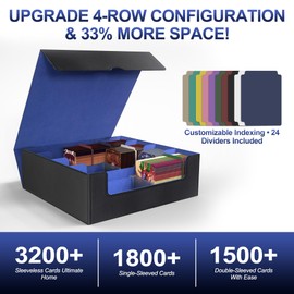 3200+ Capacity Trading Card Storage Box, Holds 3.7in Cards MTG Commander Deck Box with 24 Color-Coded Dividers & 4 Reinforced Supporters, Thick Card Organizer Fit for Magic, TCG, YuGiOh, Sports Cards
