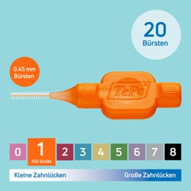 TePe Interdental Brush Orange (ISO Size 1: 0.45 mm) / 1 x 20 Pieces / For Easy and Thorough Cleaning of Interdental Spaces
