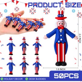 DoubleFill 50 Pcs 4th of July Mini Patriotic Uncle Sam Figurines Tiny Uncle Sam Figures 4th of July Miniatures Garden Statue Independence Day Tiered Tray Table Decorations Party Gift Room Home Decor