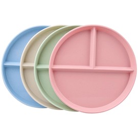 sukevitor Pack of 4 Divided Plates, Reusable Compartment Plates Three Divided Round Plate Portion Control Plates for Adult and Older