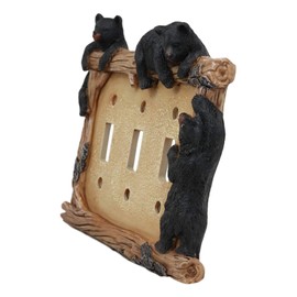 Ebros Set of 2 Novelty Woodland Rustic Forest Black Bear By Branch Twigs Wall Light Cover Plate Hand Painted Sculpted Resin Home Decor Accessory (4, Triple Toggle Switches)