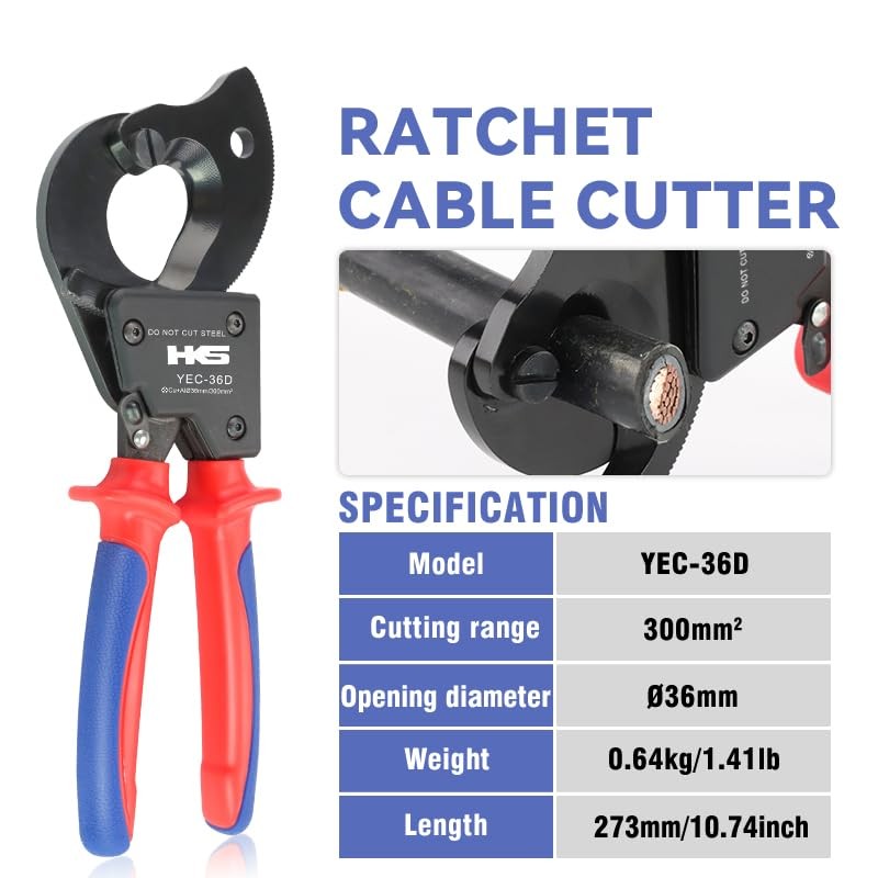 HKS Ratchet Cable Wire Cutter Heavy Duty for Cutting Electrical