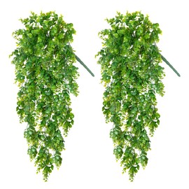 Hrobek Fake Hanging Plants, 2pcs Lifelike Artificial Eucalyptus Greenery for Spring Summer Decoration, Faux Vine Plant for Wall Shelf Home Office Patio Indoor Outdoor Decor