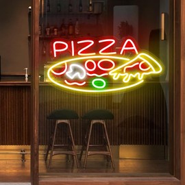 Neonawall Pizza Neon Sign for Store,Dimmable USB Powered Pizza Party Decorations,Letter Light for Dining Car Decoration,Home Kitchens Sign Wall Decor,Restaurant Food Sign 16.1x7.5 Inch