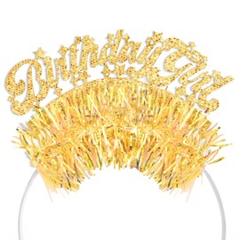 xo, Fetti Gold Birthday Girl Headband - Fits Adult + Child | Bday Hair Accessory, 21st Party Favor, Golden Decorations, 30th Supplies, Sweet 16, Cute Head Piece