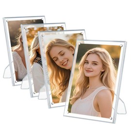 Egofine 6x8 Acrylic Frames 4 Pack, Clear Picture Frames with Stand, Magnetic Acrylic Photo Frames for Tabletop Display Horizontally or Vertically