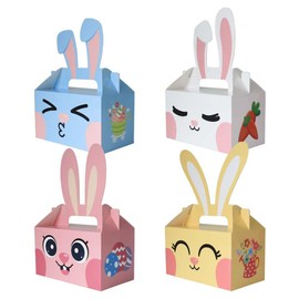 Easter Treat Boxes Gift Bags: 12 Packs Bulk Paper Mini Bunny Easter Party Decorations with Handle - for Candy Cookie Snack Popcorn Small Pastel Gift Boxes for Kids - Goodie Bags for Birthday Party