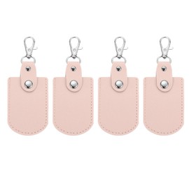 [PATIKIL] Leather Key Fob Leather Key Fob and Key Ring DIY Key Chain Holder for Key Card Air Tag, light pink