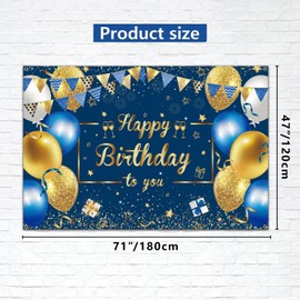Navy Blue and Gold Happy Birthday Backdrop, Birthday Party Decorations Large Blue Birthday Banner Photography Background Party Decoration for Women Men Girls Boys