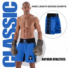 Anthem Athletics Classic Boxing Shorts Men Boxing Shorts Women - Machine Washable Boxing Trunks Boxer Shorts Costume Muay Thai Shorts - Royal Blue & Black - Medium