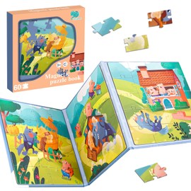 Magnetic Jigsaw Puzzles for Kids Ages 3-5 4-8,60 Pieces with Tri-Fold Magnetic Combination Book，Educational Toys Including Magnetic Plates, Gift for Toddlers Boys Girls 3+