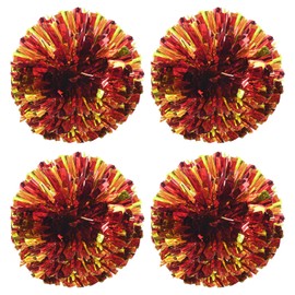 PATIKIL Cheerleading Pom Poms, 4 Pack PET Cheer Pom with Finger Holes for Sport Game Team Spirit Fun Dance Stage Events, Red Golden
