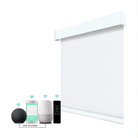 Alexa Tuya Wifi Rechargeable Lithium Battery Operated Smart Home Remote Control Motorized Roller Shades Blinds for Windowcolor: White, size: 27"W x 72"L