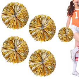 NTCL 4 Pcs Cheers Ball Cheerleading Poms Cheer Leader Poms Pom Sport Squad Cheer Accessories Sports Games Team Children Cheerleader Pompoms Ball Games Pompoms Poms Spirit Cheering Pom (Gold + Silver)