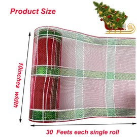4 Rolls Christmas Poly Mesh Ribbon 10 inch x 30 feet Each，Metallic Foil Mesh White Red Green Deco Mesh for Christmas Wreaths, Tree,Swags, Craft, Party and Decorating Supplies