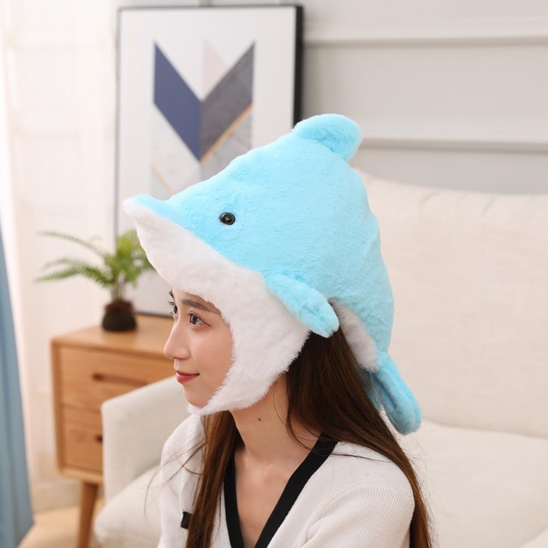 EXCEART Hat, Headwear, Plush Dolphin, Kigurumi, Cosplay, Halloween, Headwear, Cap,