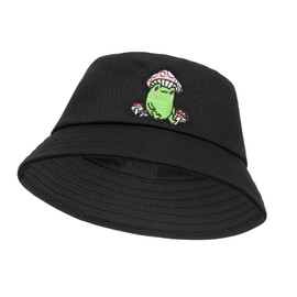 Cute Frog Hat Mushroom Hat Adult Cotton Fisherman Cap Funny Hat Packable Sun Hat Black Bucket Hat for Men Women Girls