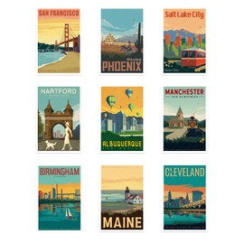 San Francisco American City Vintage Postcards 9pc/Set U.S. Citys Travel Postcards Festival Greeting Cards for Business World Travel Landscape Postcard Decor Gift