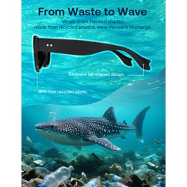 SOJOS Ocean Collection Classic Polarized Square Sunglasses for Women Men Recycled Plastic Frame Eco-Friendly UV400, Bloom, Black/Grey