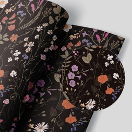 Adhesive Shelf Liner, Dresser Drawer Liner Textured Floral Contact Paper for Cabinets,Vinyl Film Decorative Drawer Liner for Bedroom Dresser Sticker (Black, 17.3 inch x 118 inch)